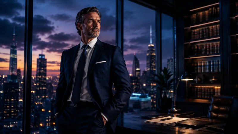 A personal injury attorney shown in a cinematic, broadcast-quality campaign frame
