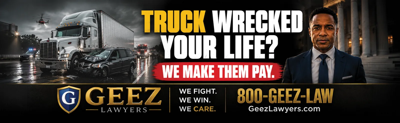 The 18-Wheeler 14×48 billboard — truck accident campaign art for a PI law firm