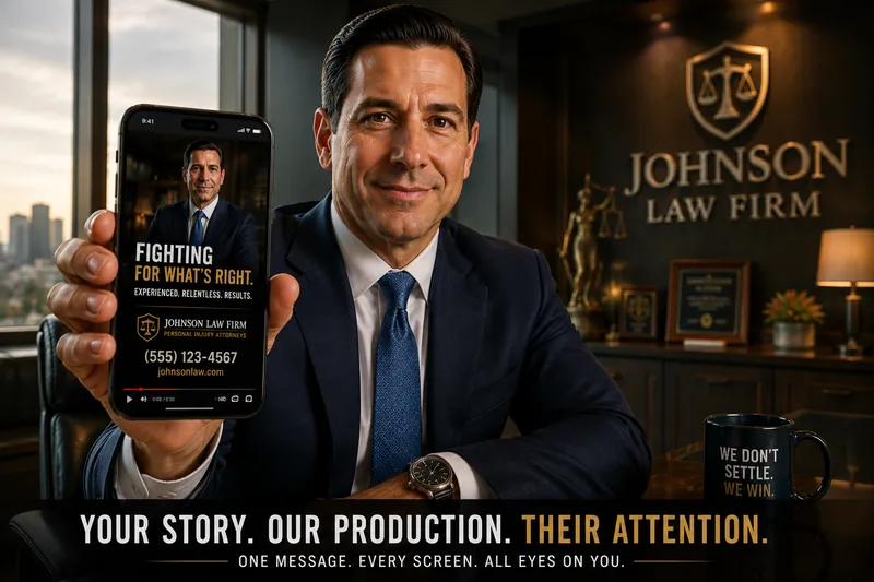 A confident attorney holding up his cinematic spot in his own office