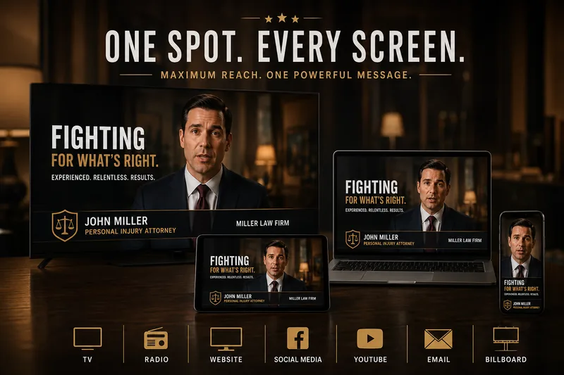 One spot running across TV, laptop, tablet and phone, plus radio, social, YouTube, email and billboard