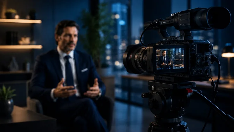 Attorney being filmed on a professional production set