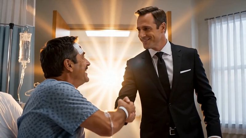 The Car Wreck campaign — attorney with a recovering client in the hospital