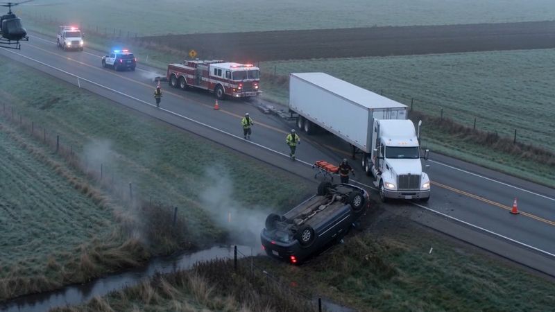The 18-Wheeler campaign — aerial view of a truck accident scene